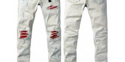 Punk Retro Blue Ripped Slim Stretch Men's Jeans