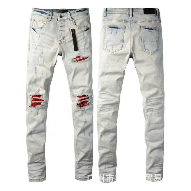 Punk Retro Blue Ripped Slim Stretch Men's Jeans