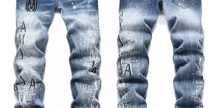 Punk Retro Blue Ripped Slim Stretch Men's Jeans