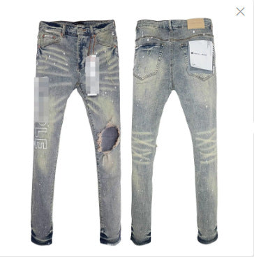 vintage hole slim stretch jeans