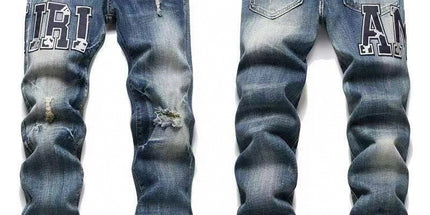 Punk Retro Blue Ripped Slim Stretch Men's Jeans