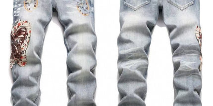 Punk Retro Blue Ripped Slim Stretch Men's Jeans