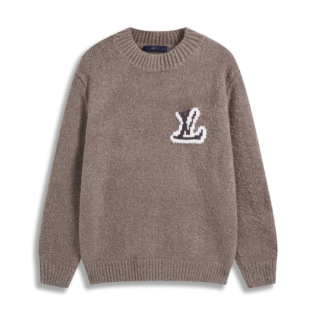 Correct version 25ss donkey family autumn and winter new four-leaf checkerboard letter logo jacquard wool knitwear sweater