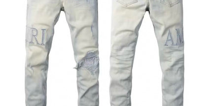 Punk Retro Blue Ripped Slim Stretch Men's Jeans