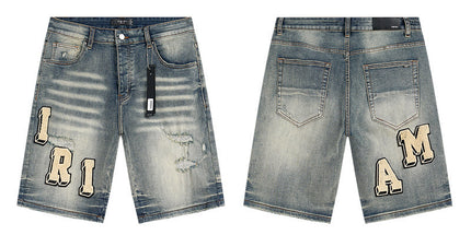 Men's Trendy Ink Print Ripped Denim Shorts