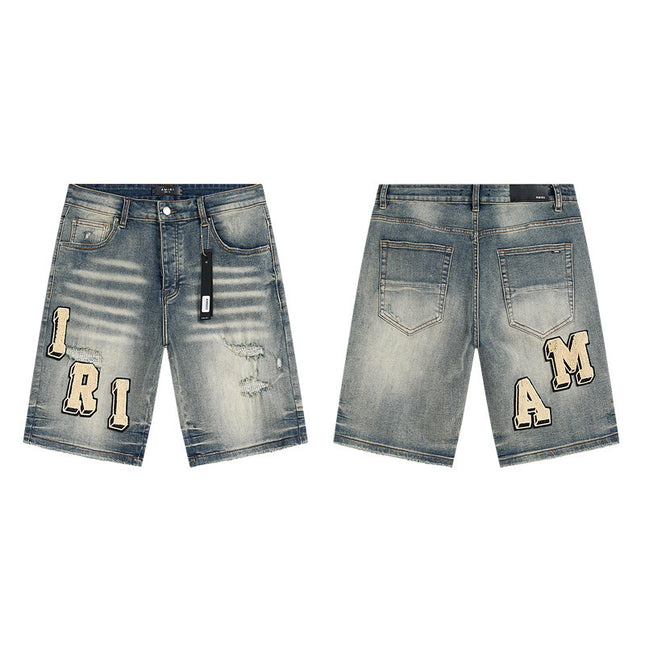 Men's Trendy Ink Print Ripped Denim Shorts