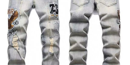 Punk Retro Blue Ripped Slim Stretch Men's Jeans