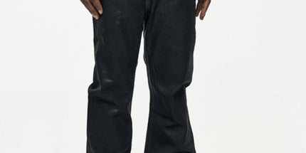 2025 High Street RO Style Coated Brushed Micro Flare Mopping Floor Jeans Men's Trendy Brand Loose Micro Elastic Waxed Pants