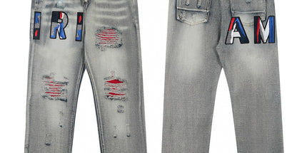 Punk Retro Blue Ripped Slim Stretch Men's Jeans