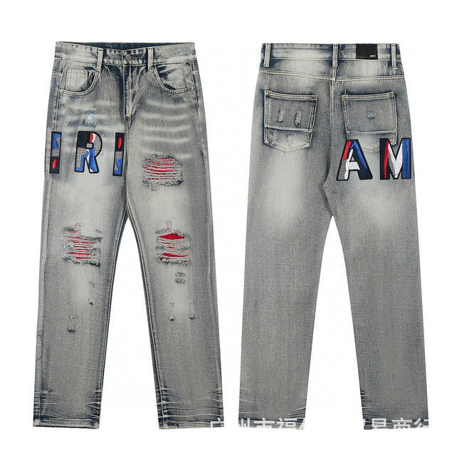 Punk Retro Blue Ripped Slim Stretch Men's Jeans