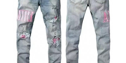 Punk Retro Blue Ripped Slim Stretch Men's Jeans