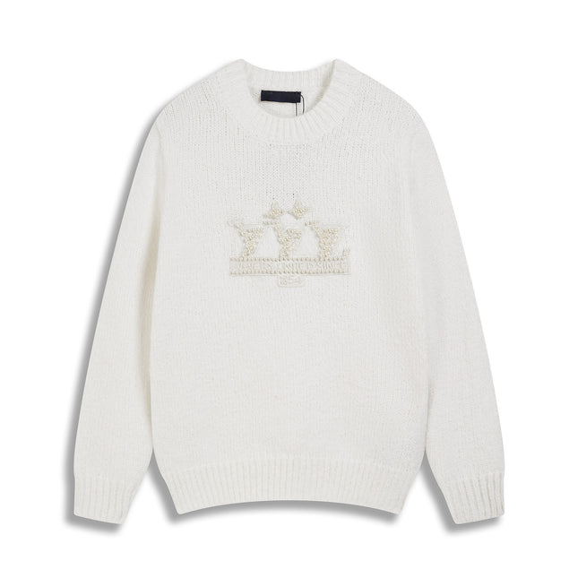Correct version 25ss donkey family autumn and winter new four-leaf checkerboard letter logo jacquard wool knitwear sweater