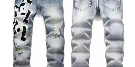 Punk Retro Blue Ripped Slim Stretch Men's Jeans