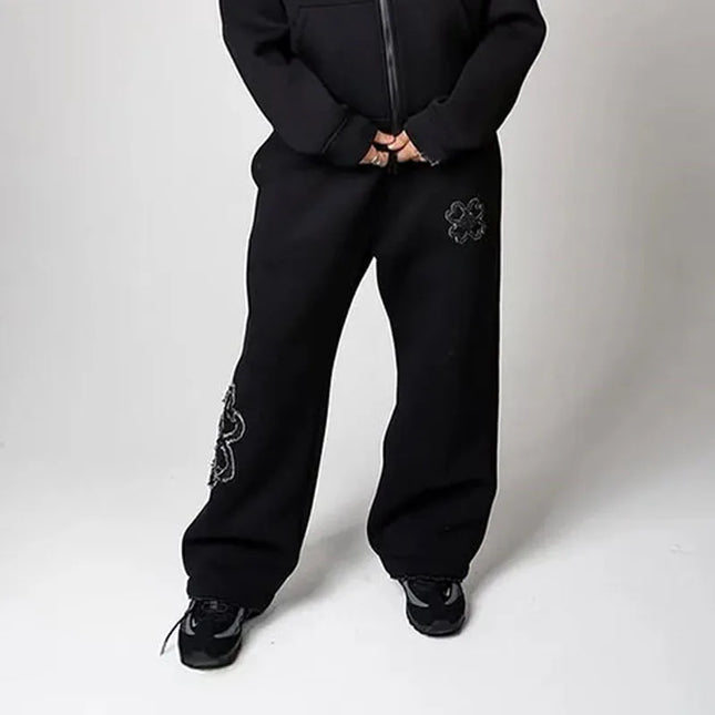 Embroidered Zip Hoodie & Pants Set Men Streetwear 2-Piece Tracksuit