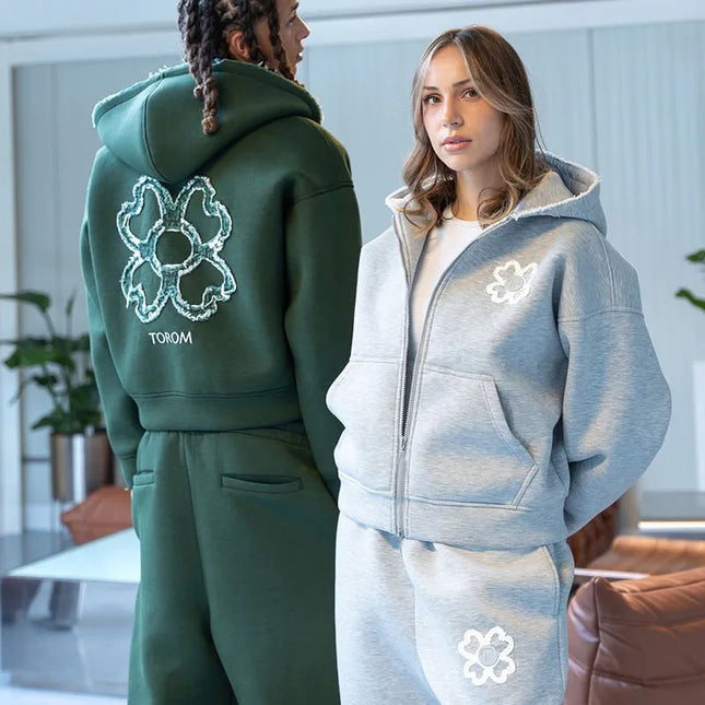 Embroidered Zip Hoodie & Pants Set Men Streetwear 2-Piece Tracksuit