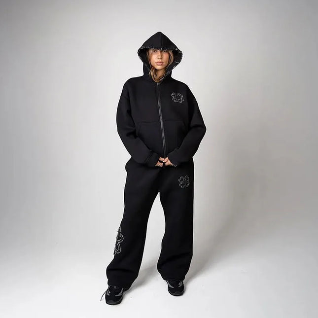 Embroidered Zip Hoodie & Pants Set Men Streetwear 2-Piece Tracksuit